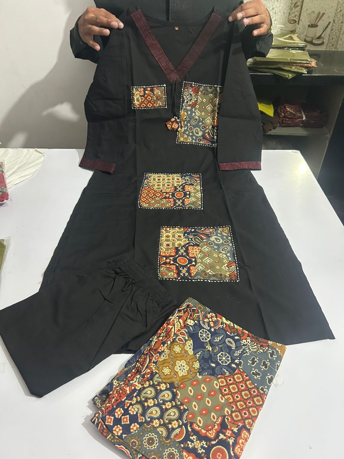 Kantha Patch Work Cotton Kurti Pant Set